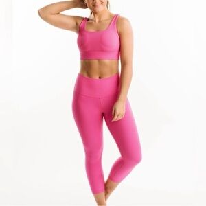 Pink Zyia Fuschia Reve high rise leggings 6/8 pant gym ribbed bottom workout